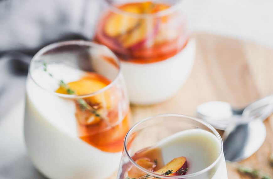 Vanilla Yoghurt Panna Cotta With Balsamic Thyme Roasted Peaches and Nectarines