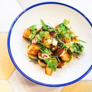 Halloumi cheese sprouts garnish